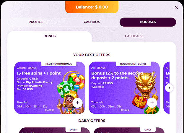 Activate the no deposit bonus in the Bonuses and Promotions section of your account Activate the no deposit bonus in the Bonuses and Promotions section of your account