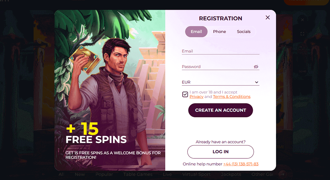 Registration page at the All Right Casino Registration page at the All Right Casino