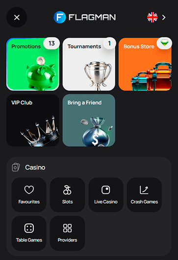 Bonuses and Promotions section at Flagman Casino Bonuses and Promotions section at Flagman Casino