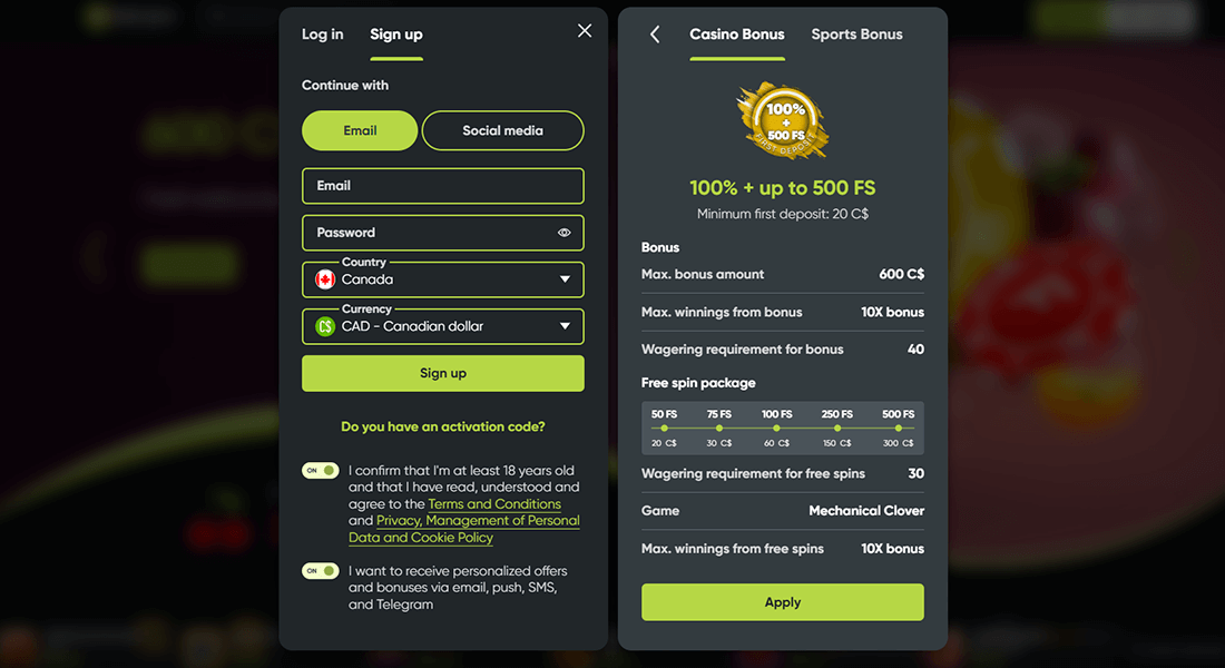 Registration page at Fresh Casino Registration page at Fresh Casino