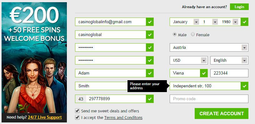 Registration at GoWild online Casino Registration at GoWild online Casino