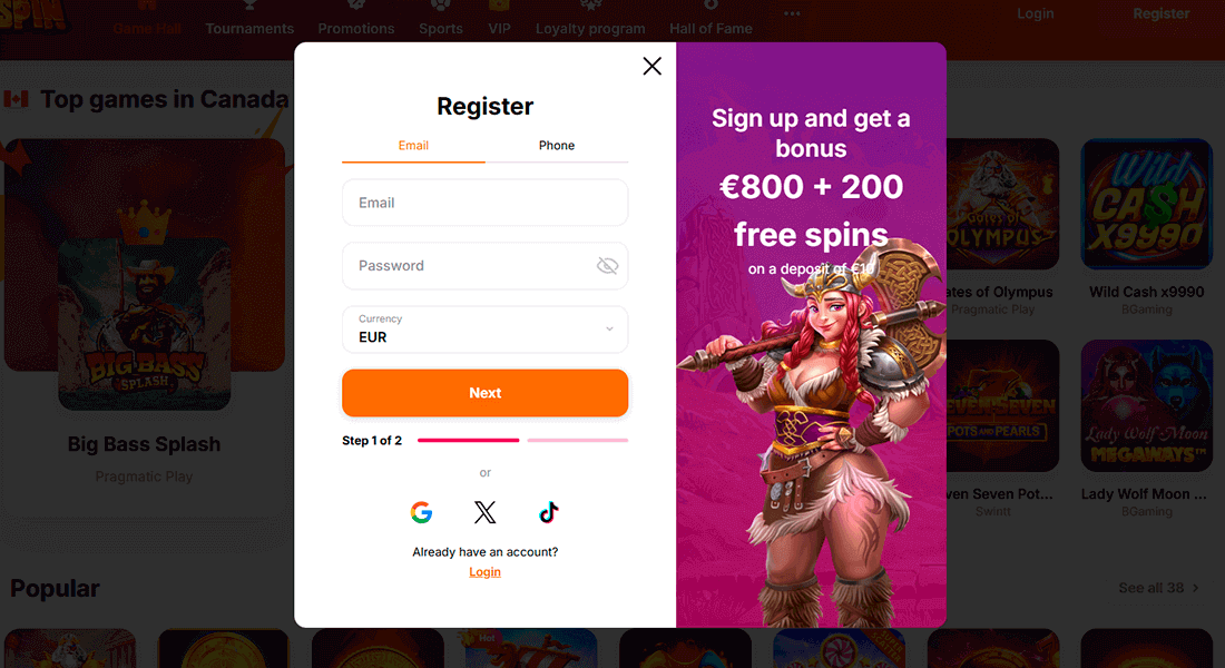 Registration page at HitnSpin Casino Registration page at HitnSpin Casino
