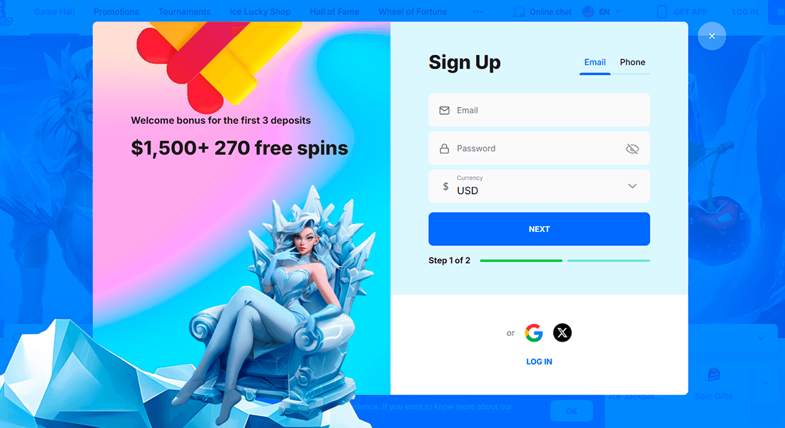 Registration page at Ice Casino Registration page at Ice Casino