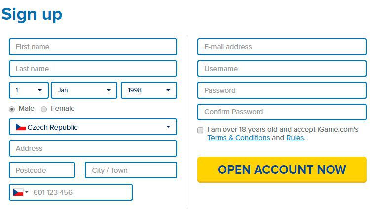iGame Casino sign up form
