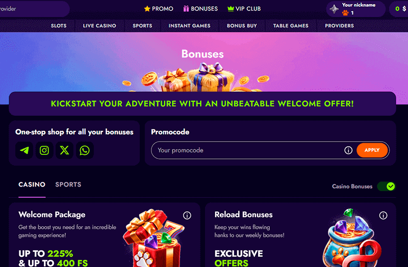 Bonuses and Promotions section Bonuses and Promotions section