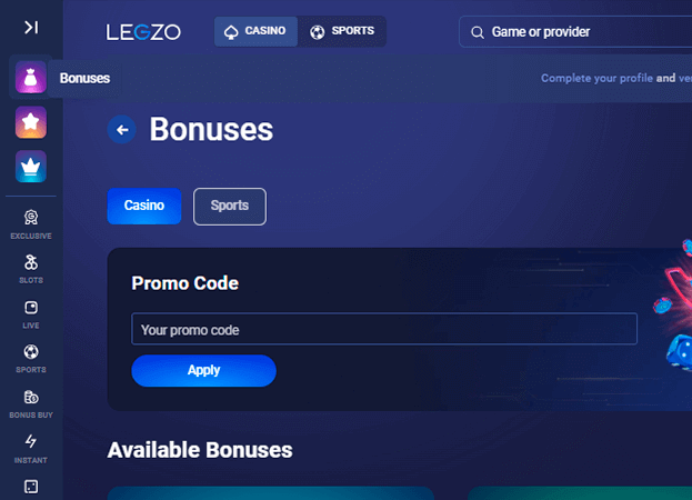 Go to the Bonuses and Promotions section Go to the Bonuses and Promotions section