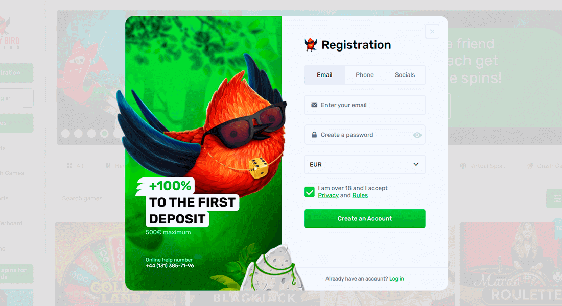 Registration page at Lucky Bird Casino Registration page at Lucky Bird Casino
