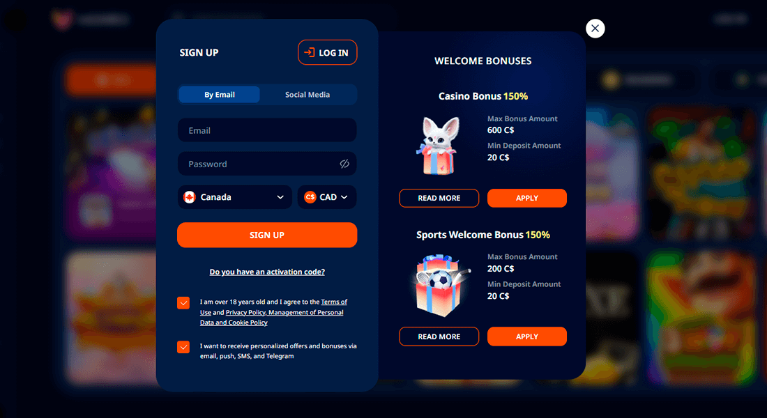 Registration page at Monro Casino Registration page at Monro Casino
