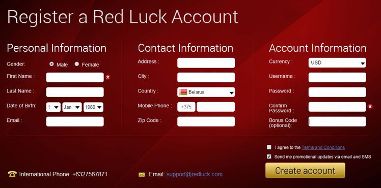 Registration at Red Luck Casino (RedLuck Casino)