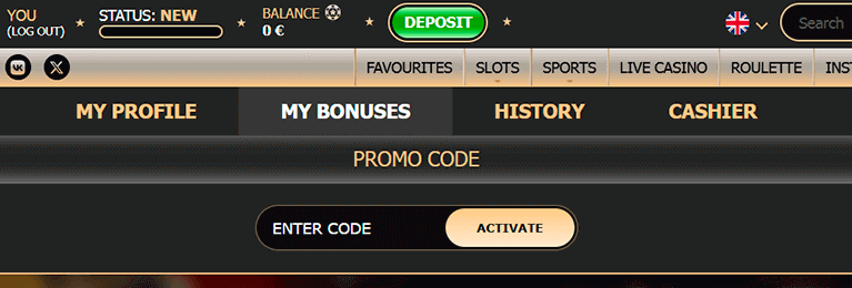 Go to the Bonuses and Promotions section and activate your no deposit bonus Go to the Bonuses and Promotions section and activate your no deposit bonus