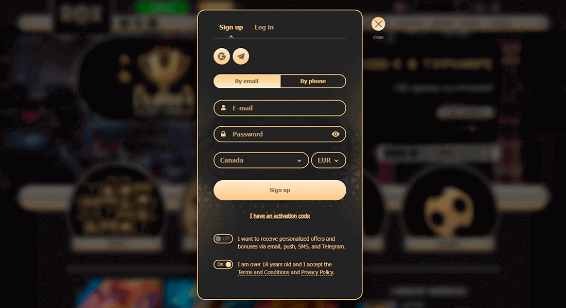 Registration page at Rox Casino Registration page at Rox Casino