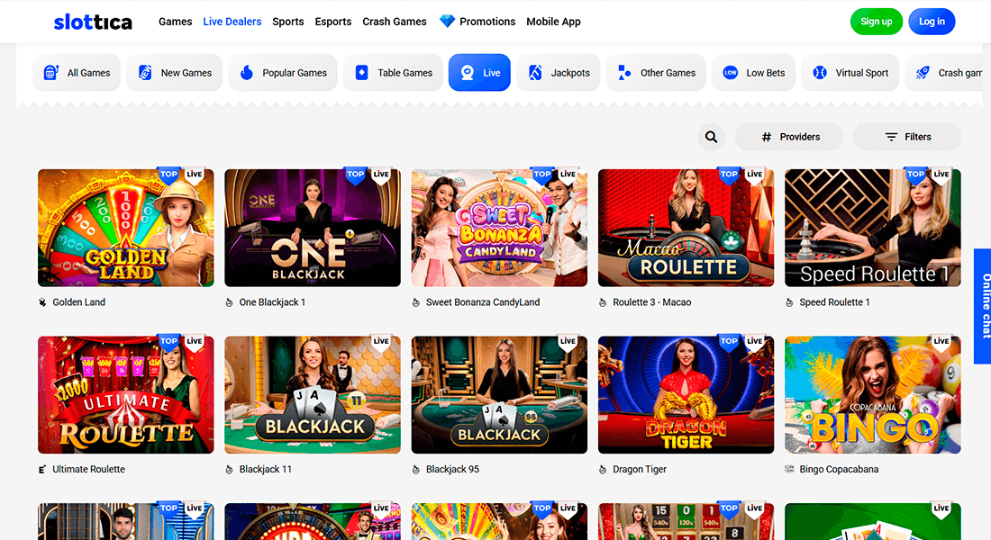 Live casino games at Slottica Live casino games at Slottica
