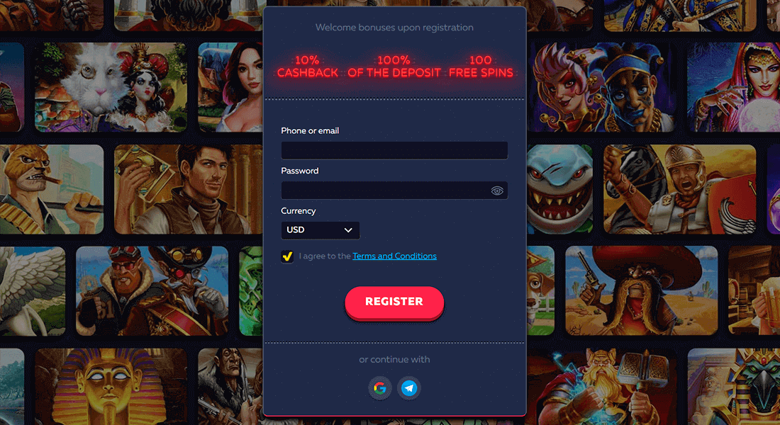 Registration page at Vavada Casino Registration page at Vavada Casino