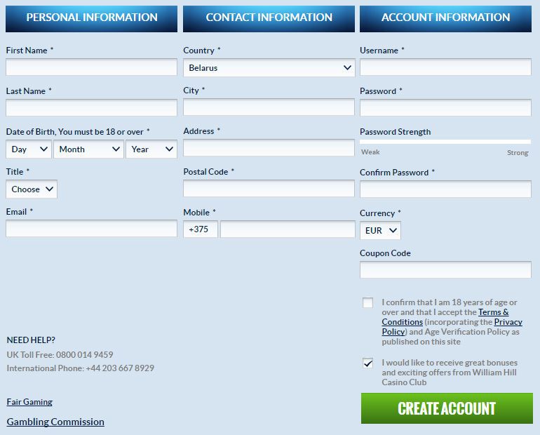 William Hill Casino Club registration