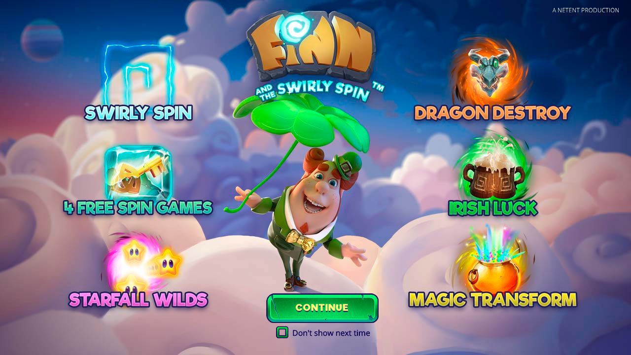 The main features of Finn and the Swirly Spin slot machine by NetEnt