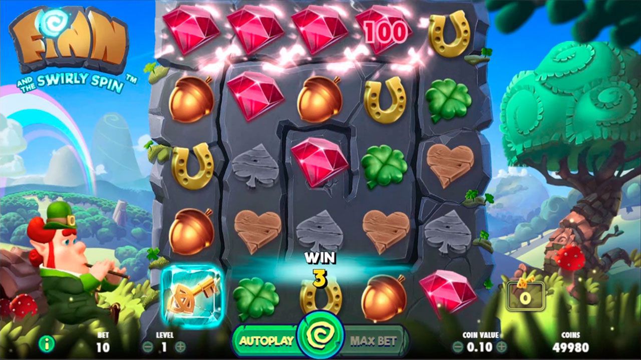 Gaming process at Finn and the Swirly Spin slot machine