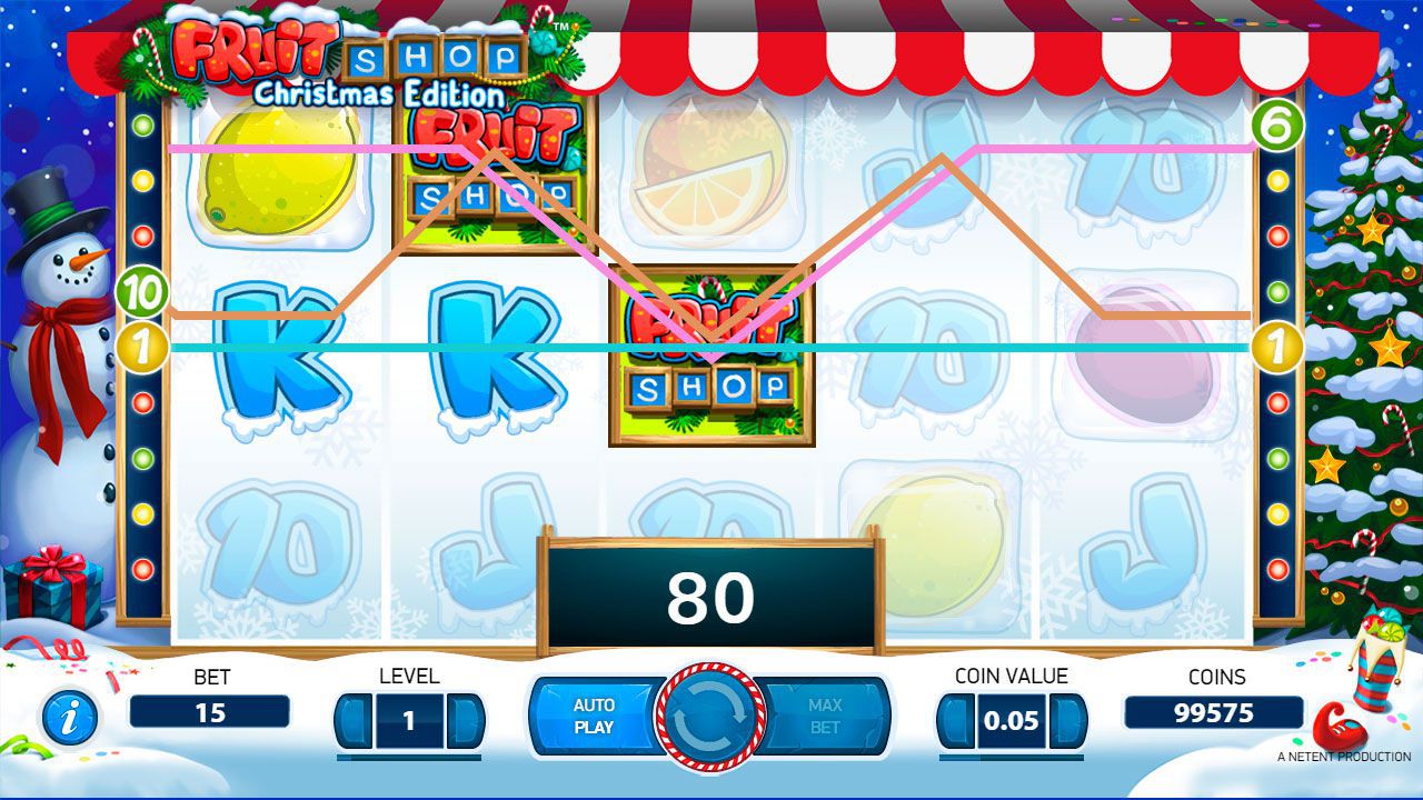Gaming process at Fruit Shop: Christmas Edition slot machine Gaming process at Fruit Shop: Christmas Edition slot machine