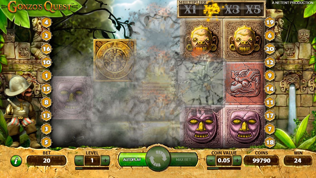 Avalanche feature at Gonzo's Quest slot machine Avalanche feature at Gonzo's Quest slot machine