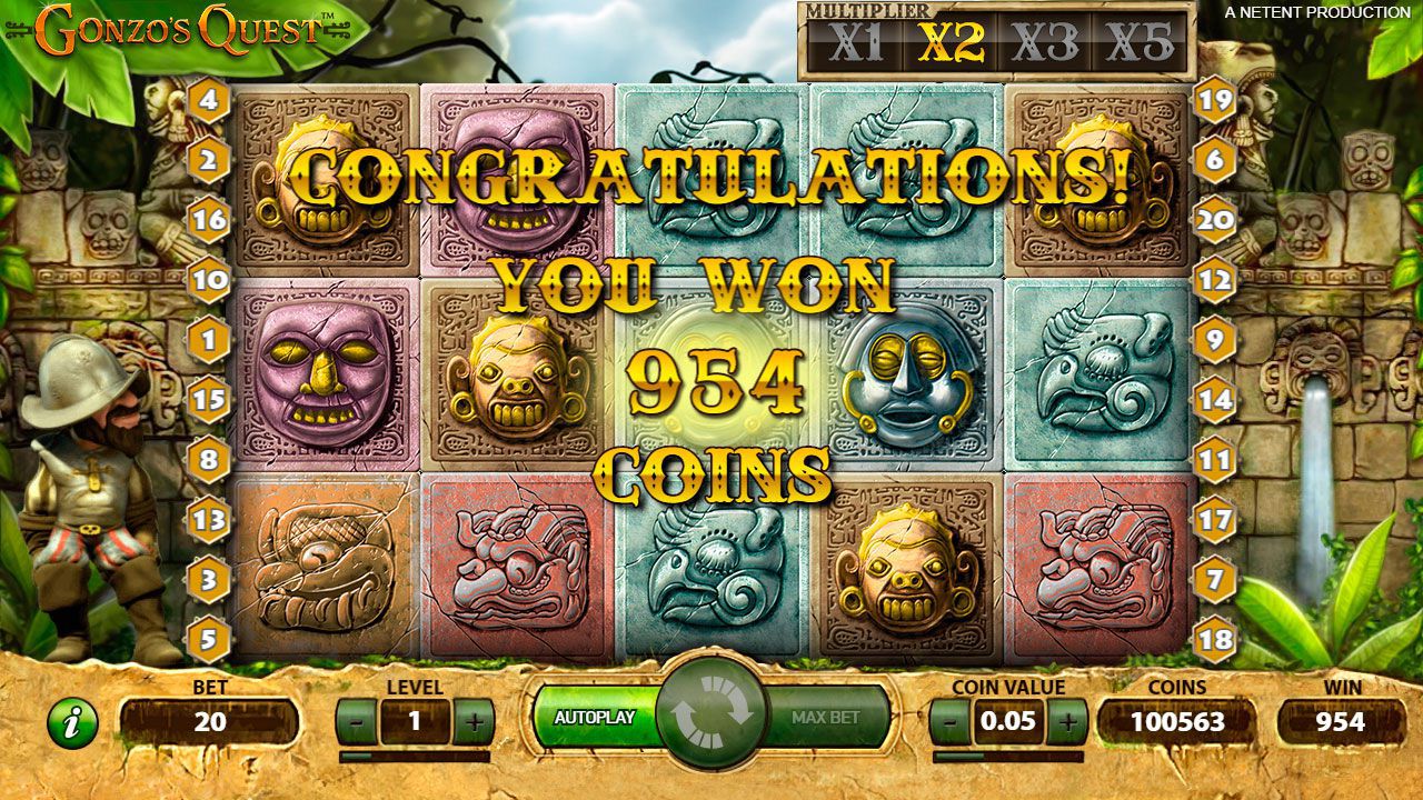 Ending of Free Falls round at Gonzo's Quest video slot Ending of Free Falls round at Gonzo's Quest video slot