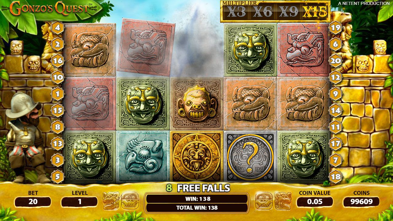 Free Falls feature at Gonzo's Quest slot machine Free Falls feature at Gonzo's Quest slot machine