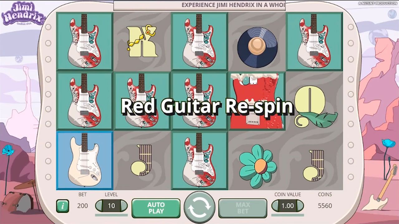 Red Guitar Re-Spin feature at Jimi Hendrix video slot