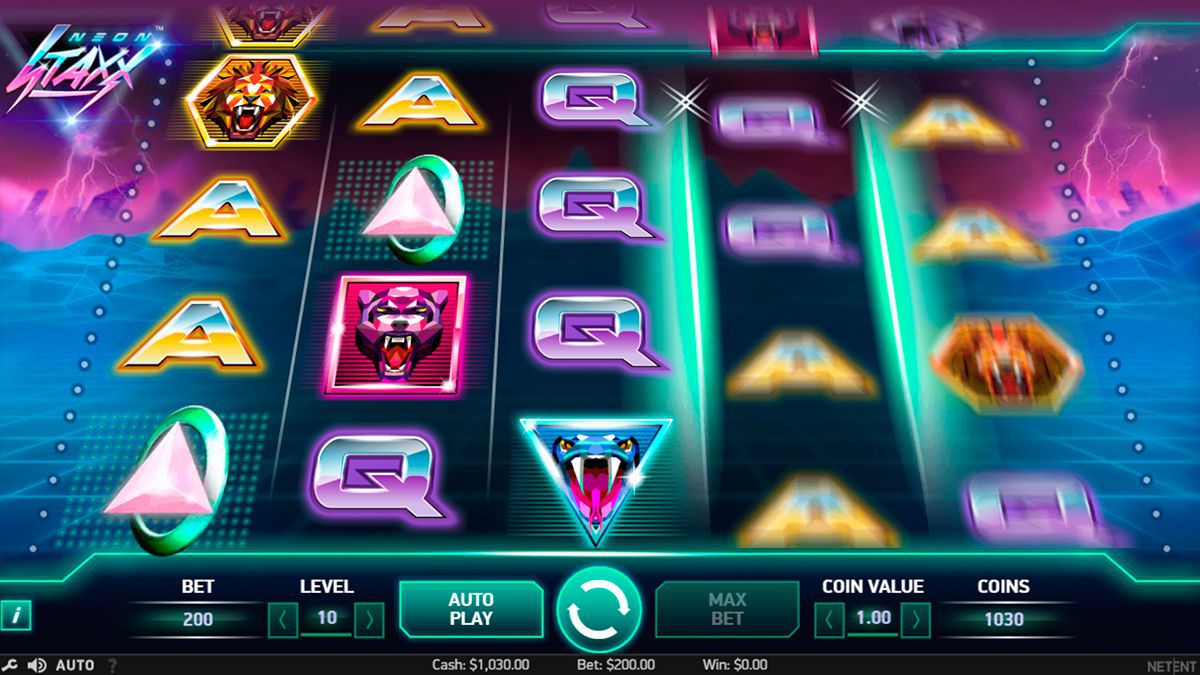 Play Neon Staxx slot online by NetEnt for free or for real money