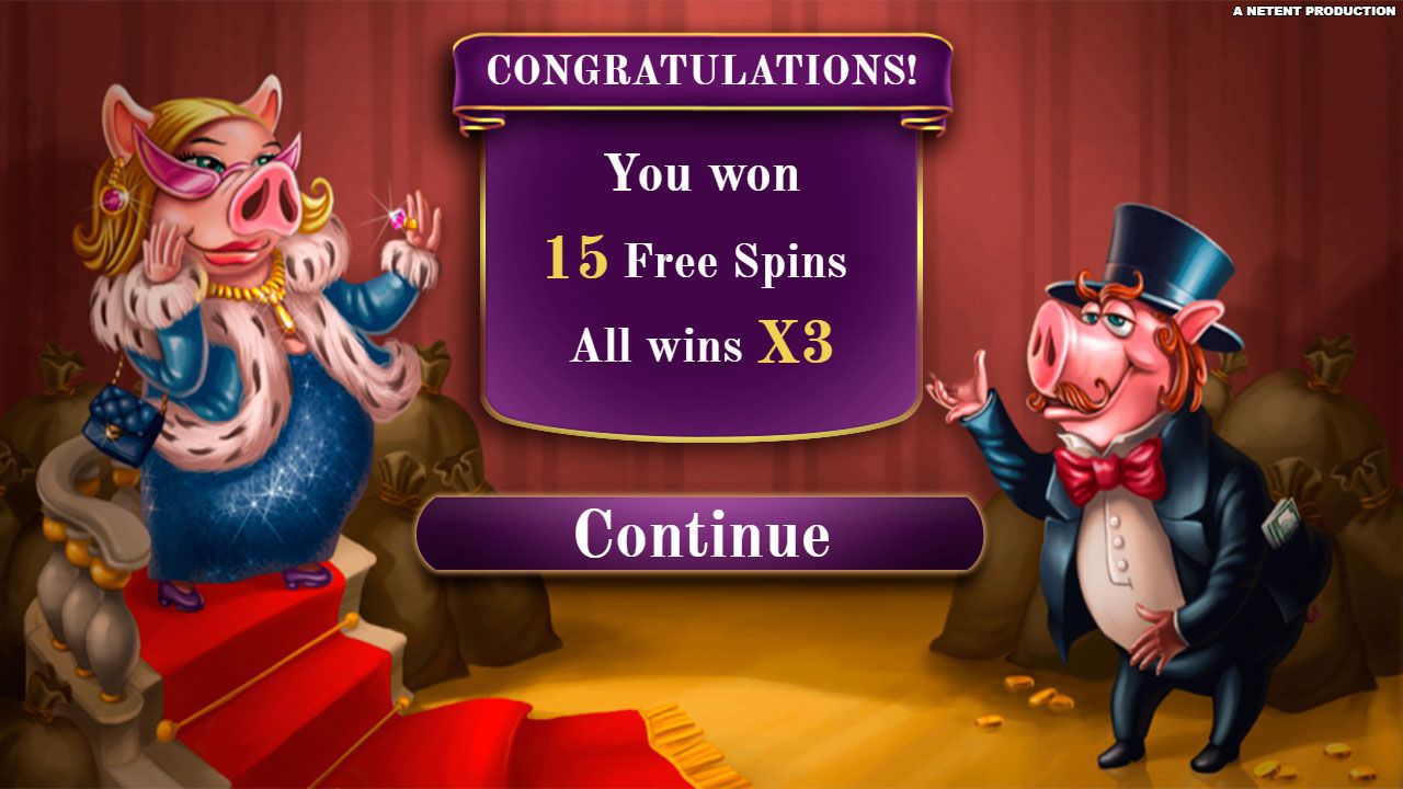 Intro to Free Spins game at Piggy Riches video slot