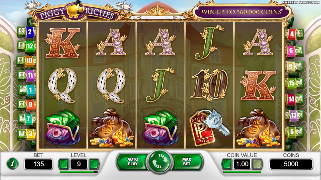 Gaming process at Piggy Riches slot machine