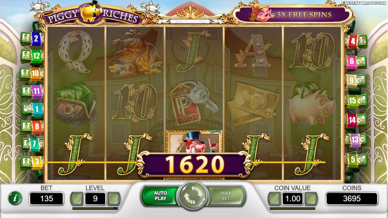 Gaming process at Piggy Riches slot machine