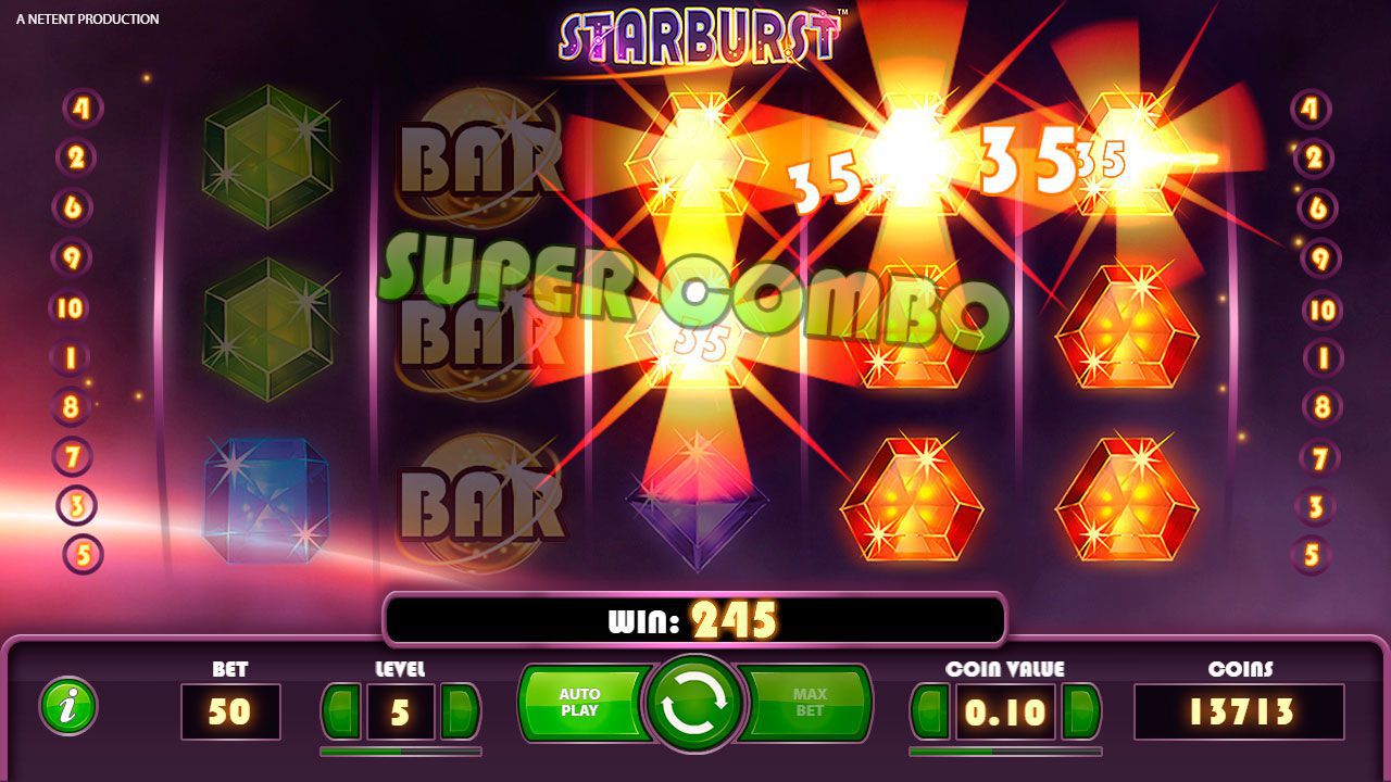 Gaming process at Starburst  slot machine