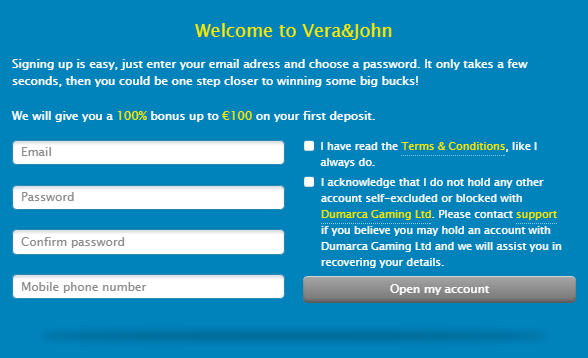 Vera&John Casino registration of a new account Vera&John Casino registration of a new account