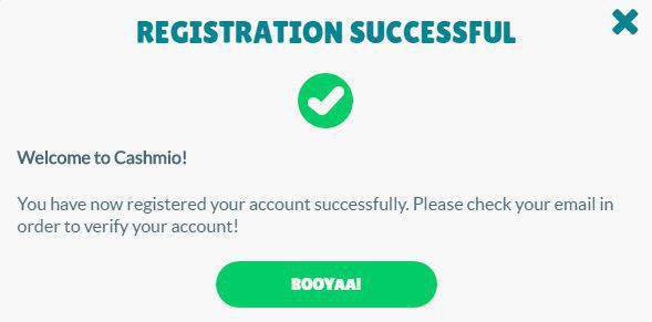Cashmio Casino successful registration Cashmio Casino successful registration