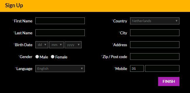 AfriCasino - completing of registration form to claim no deposit free casino money