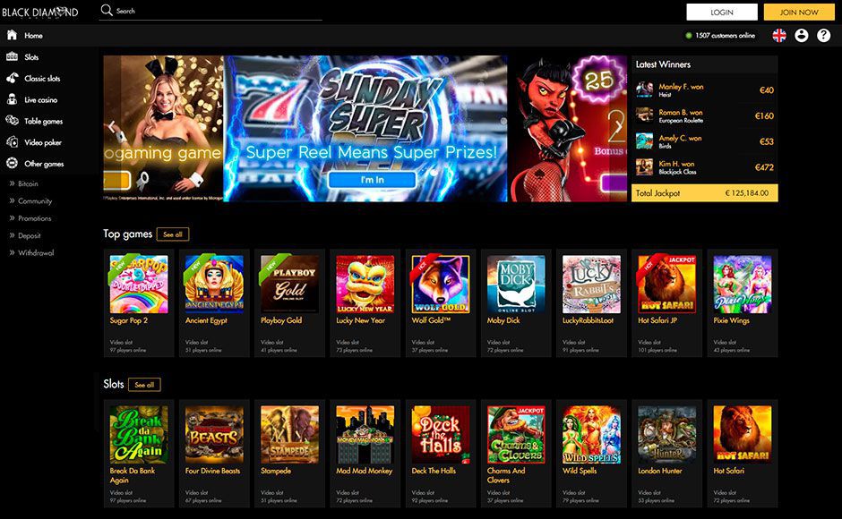 Appearance of the official web site of Black Diamond Casino Appearance of the official web site of Black Diamond Casino