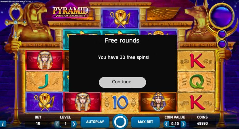 Playing for real money with the help of 30 no deposit free spins Free real money play on Pyramid: Quest for Immortality slot machine
